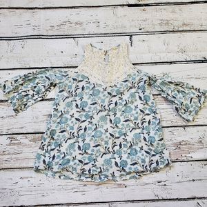 Hollister bohemian floral lace high neck cold shoulder bell sleeve top size med.